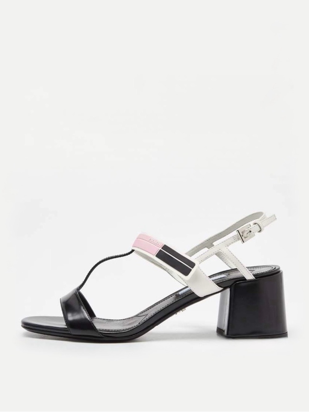 PRADA T-Strap Slingback Block Heel Sandals in White Black EU 38 US 8 - Picture 2 of 13